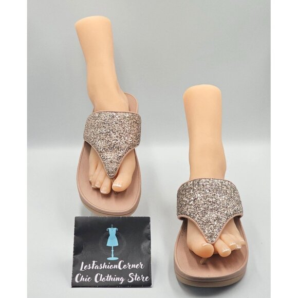 FitFlop Women's Blush Olive Glitter Mix Toe-Post Slip-Ons Sandals Size 11 2532 - Picture 2 of 16